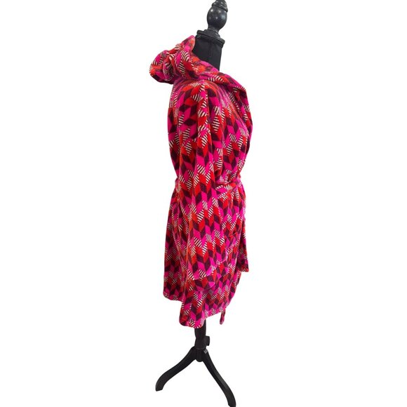 Vera Bradley Boho Hooded Robe L/XL Red & Pink Geometric Chevron Plush Cozy Soft - Picture 5 of 9
